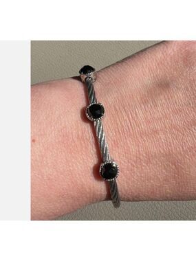 Charriol Three Station onyx Cable Bracelet 18K White Gold & Stainless Steel